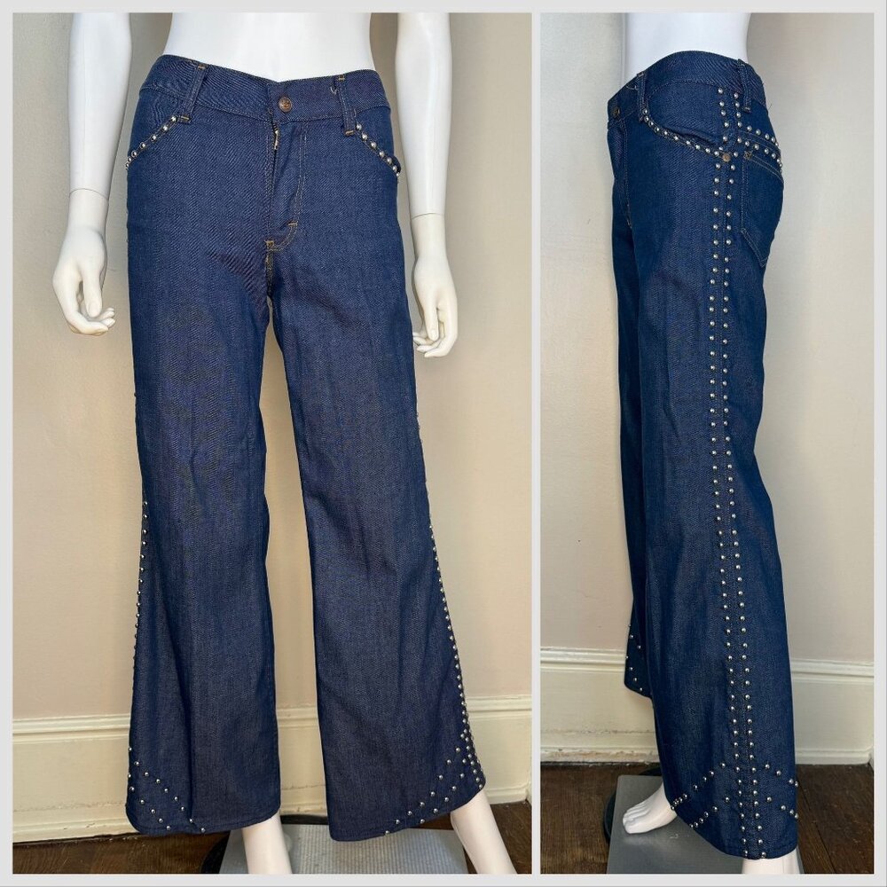 Vintage 1970s Flare Leg Studded Jeans, The Lemon Frog Shop, Sears, 29x30.5, Low